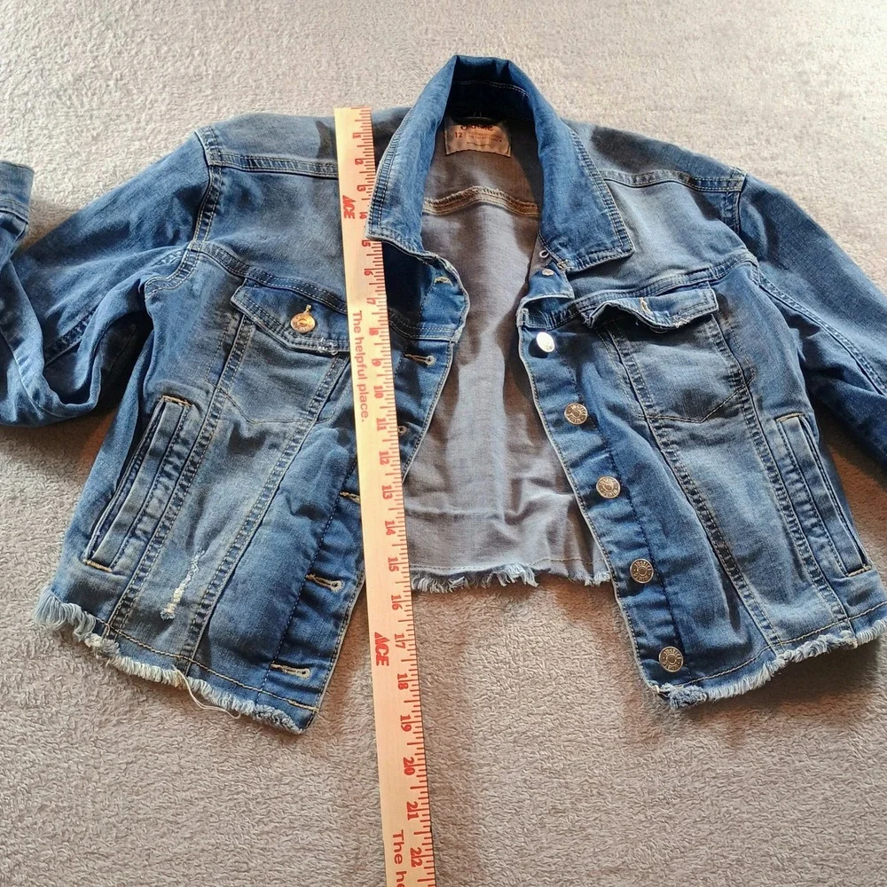 Justice Girls Denim Jacket Blue 12 Cropped Raw Hem Distressed Jean Jacket Trendy